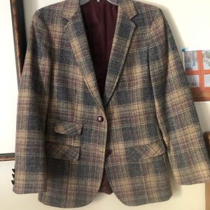 Vintage 1970's Sachel Cream and Purple Plaid Wool Blazer